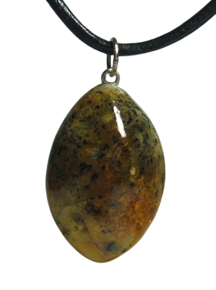 Wisiorek, kropla wielobarwnego bursztynu